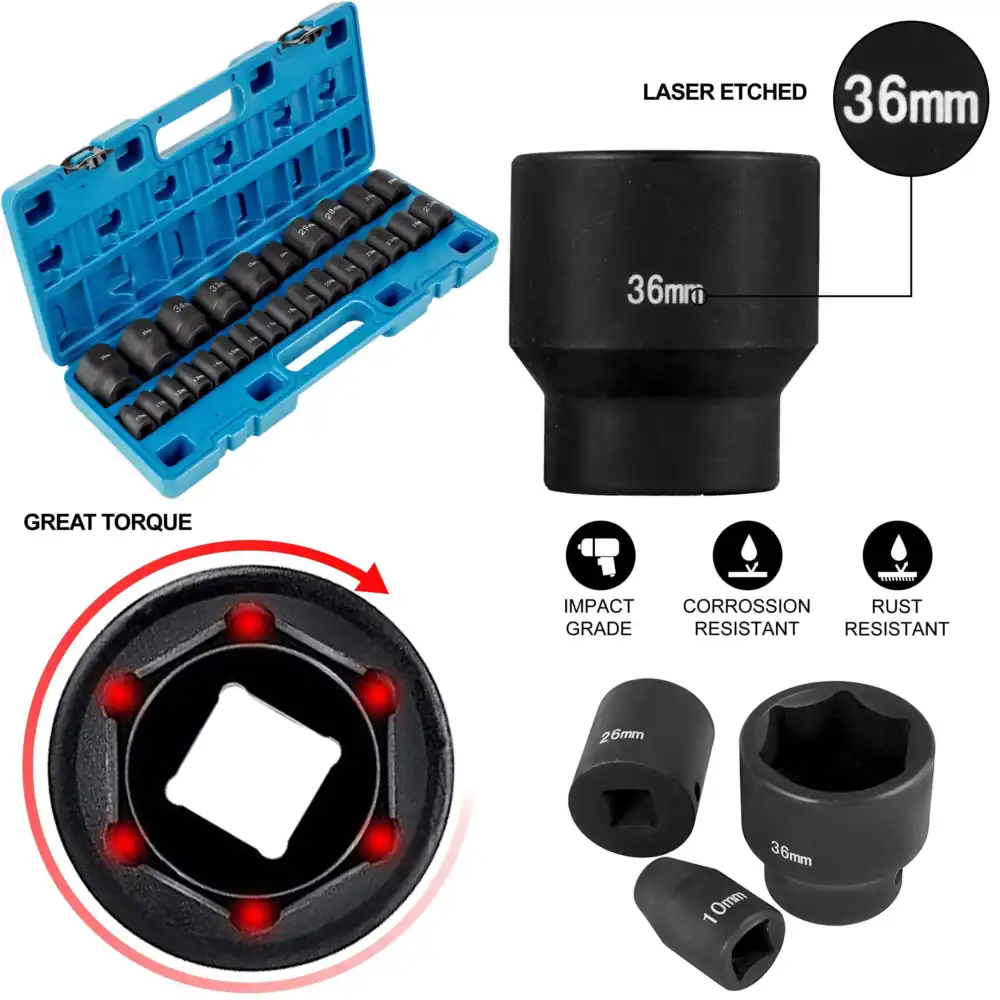 Set Soket Impact Metrik, Baja  - Industrial Laser Etching ulasan dan harga